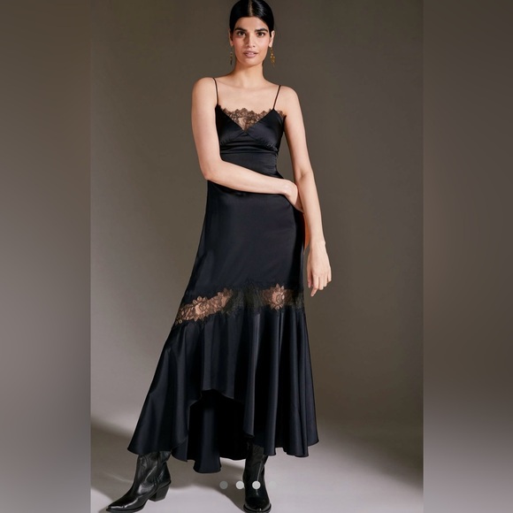 Sachin + Babi Dresses & Skirts - Sachin & Babi Black Satin Slip Dress w/ Lace Trim — Size 6